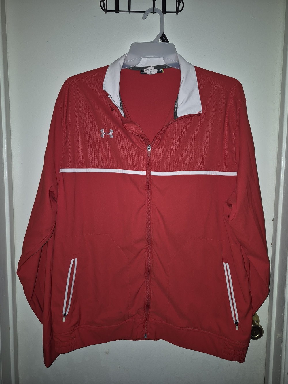 Under Armour Men's Red Full-Zip Track Jacket with White Trim